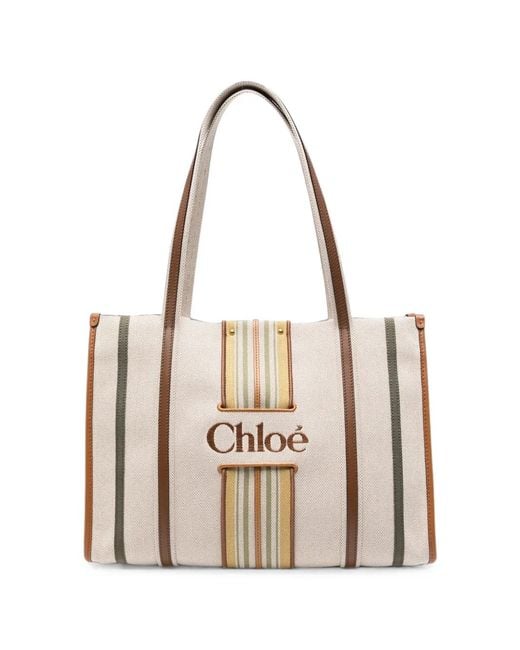 Chloé White Woody Loop Printed Tote Bag
