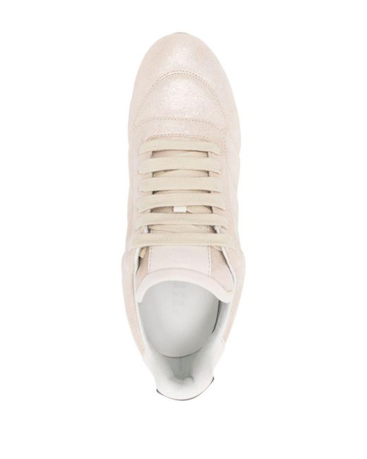 Peserico White Logo-appliqué Lamé Leather Sneakers