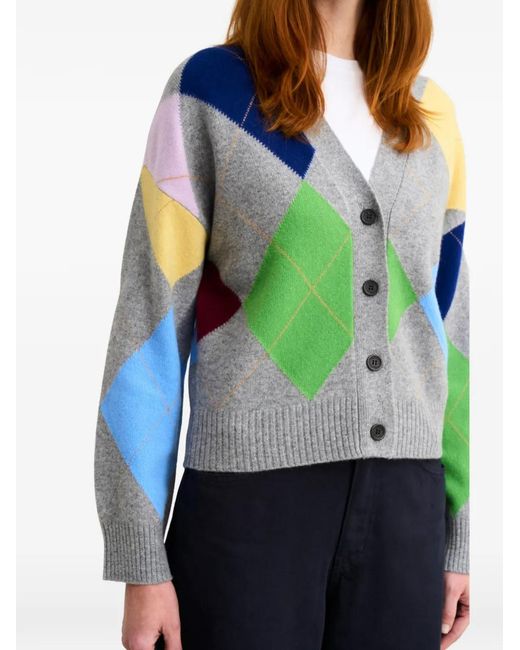 Pringle of Scotland Blue Argyle-Pattern Buttoned Cardigan