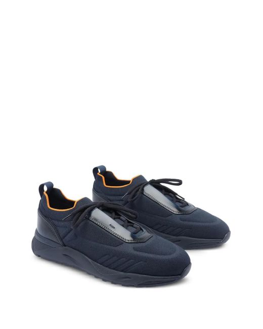 Santoni Blue Lace-Up Knitted Sneakers for men