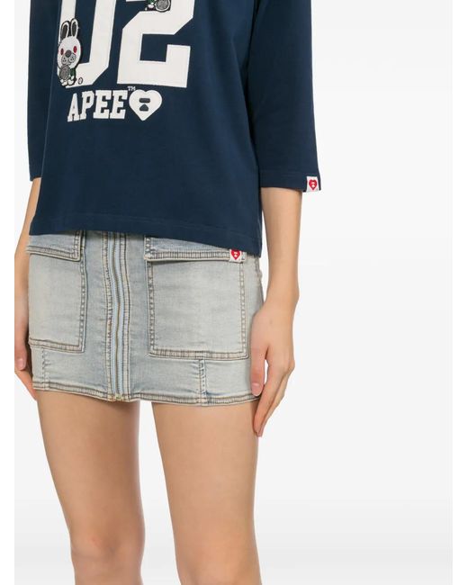 AAPE BY A BATHING AP Gray Logo-Patched Denim Skirt