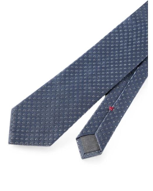 Brunello Cucinelli Blue Geometric-Pattern Silk Tie for men