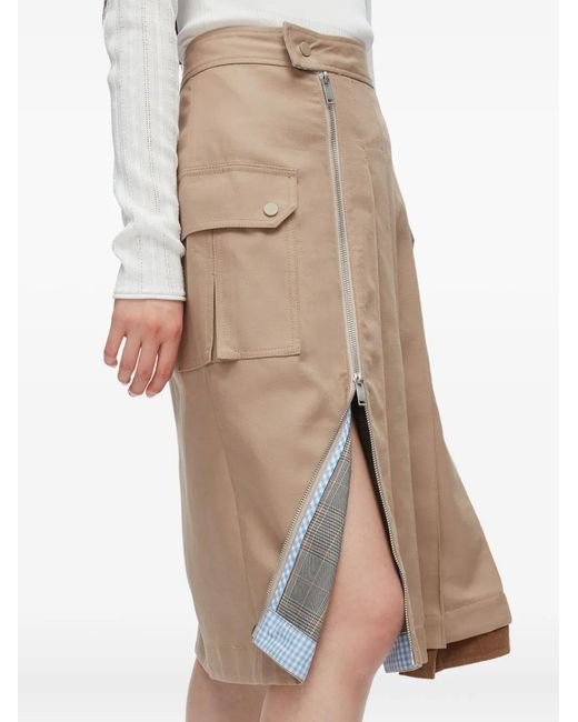3.1 Phillip Lim Brown Zip-Pleated Cotton Midi Skirt