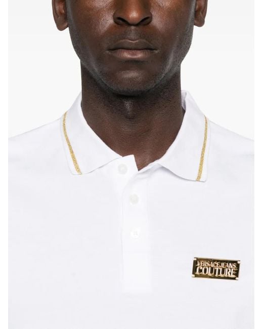 Versace Jeans Couture White Trimmed Logo-Detail Polo Shirt for men