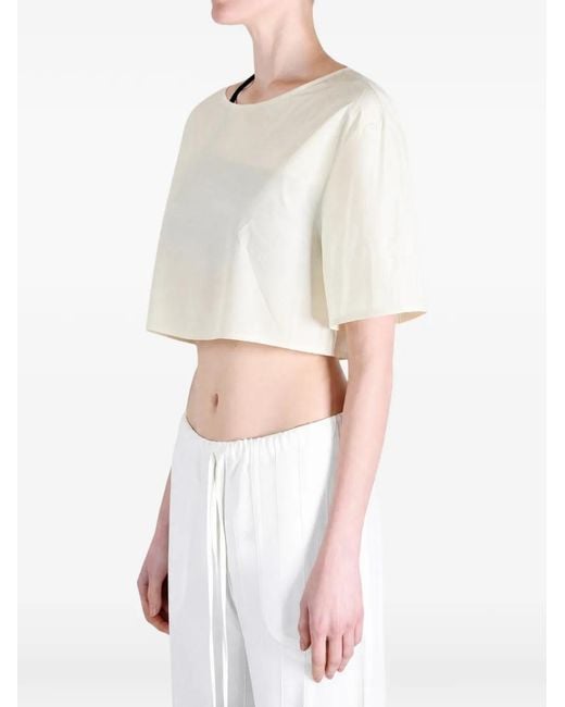 Amomento White Cropped Elasticated-Hem Top