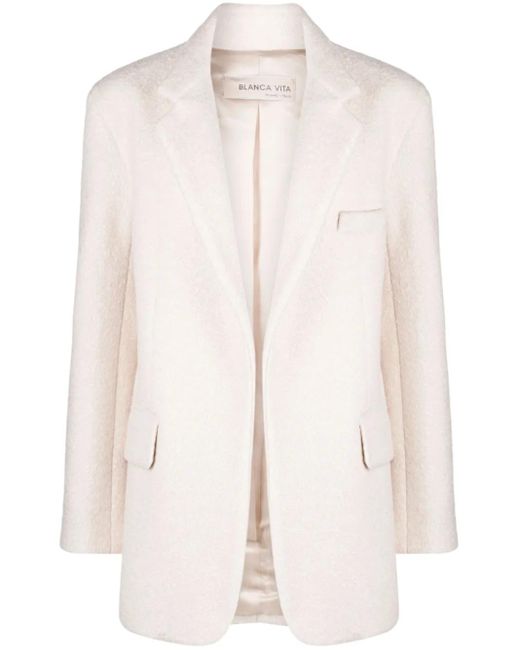Blanca Vita White Notched-Lapels Textured-Finish Blazer