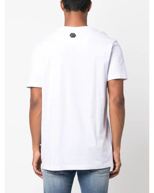 Philipp Plein White Teddy Bear Paisley-Print T-Shirt for men