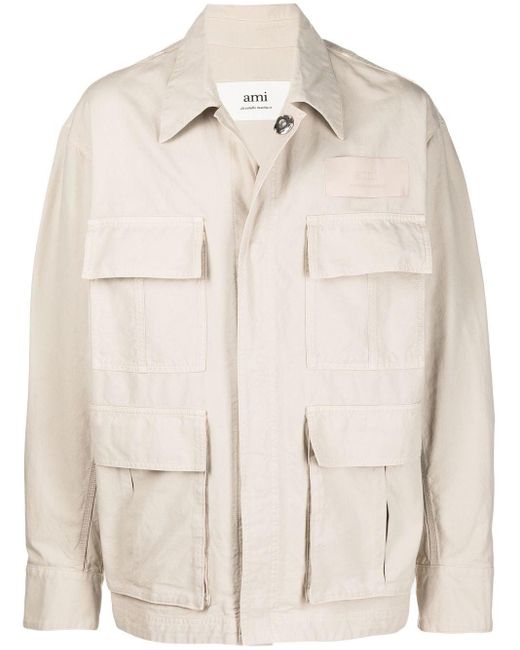 AMI Cotton Cargo-pockets Shirt Jacket in Natural for Men | Lyst