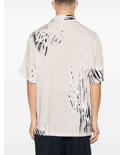 Boss White Abstract-print Interlock-twill Shirt for men