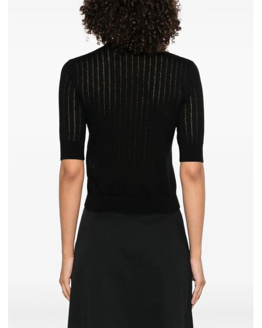 Max Mara Black Open-Knit Short-Sleeve Top
