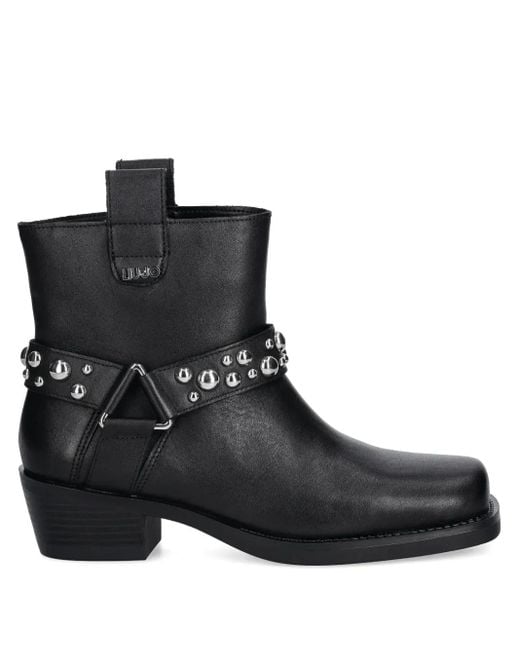 Liu Jo Black Studded-Strap Boots