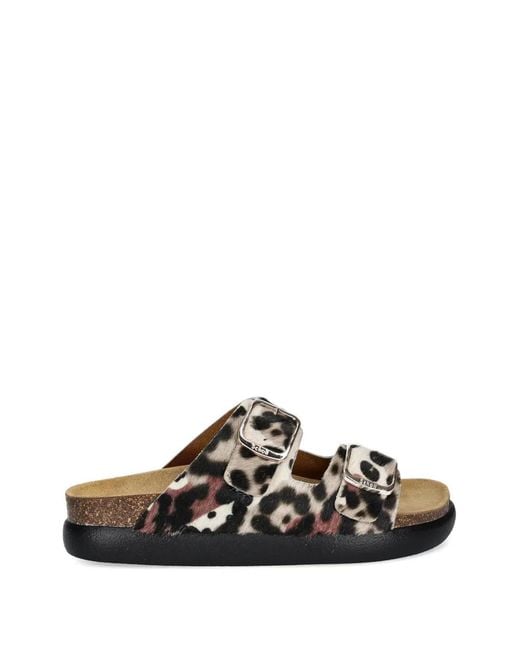 Scholl White Animal-Print Buckle Mules