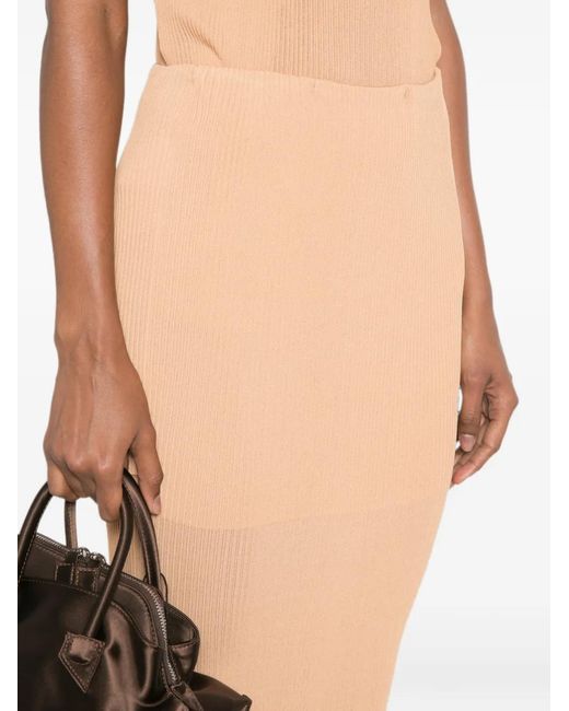 Alberta Ferretti White Ribbed-Knit Midi Skirt
