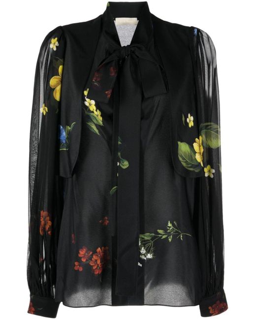 Elie Saab Black Hemd aus Seide mit Blumen-Print