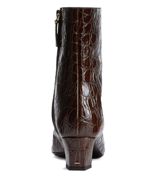 Giuseppe Zanotti Brown Crocodile-Effect Square-Toe Boots