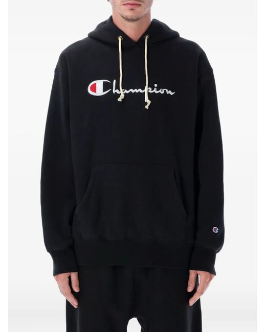 Champion Black Logo-Embroidered Drawstring Hoodie for men