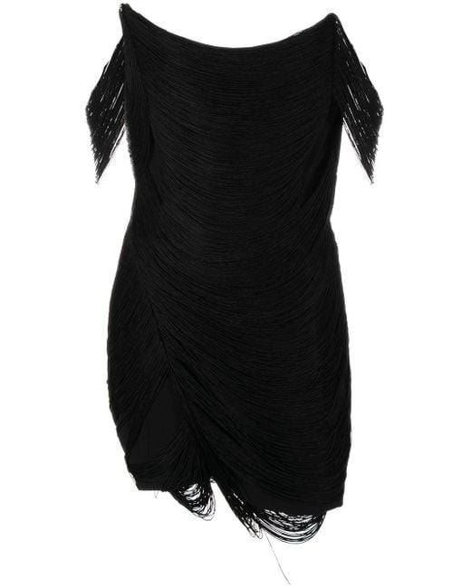 Jonathan Simkhai Fringe-detail Off-shoulder Dress in Black | Lyst