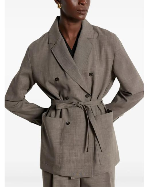 Soeur Brown Belted Double-Breasted Wool Blazer