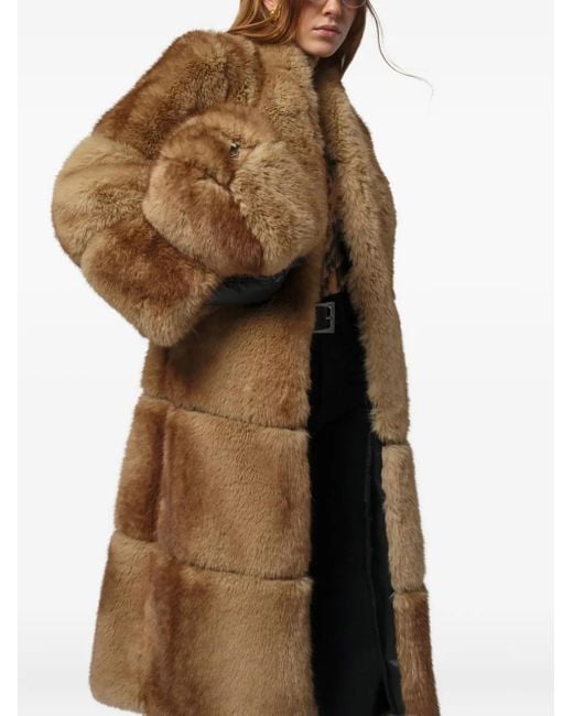 Apparis Brown Sylke Single-Breasted Faux-Fur Coat