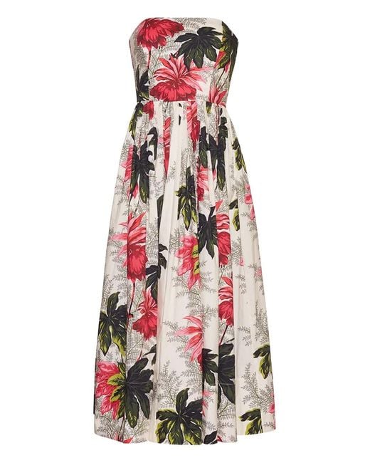 Cara Cara White Floral-Print Strapless Midi Day Dress