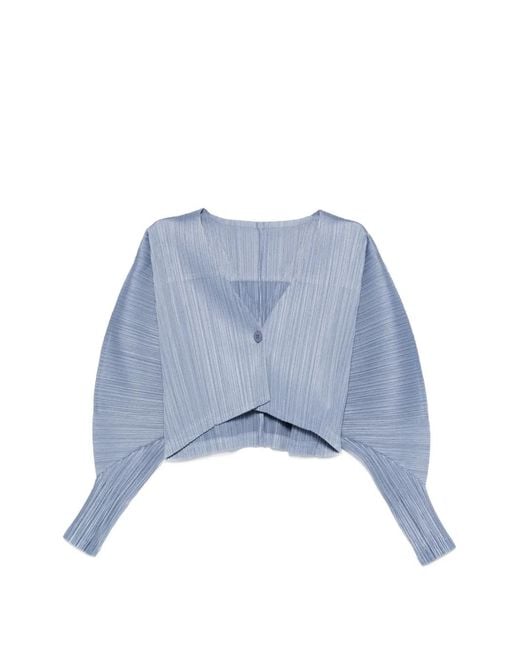 Pleats Please Issey Miyake Blue Puffy V-Neck Top
