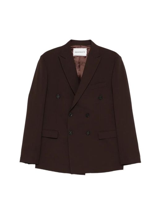 Amaranto Brown Double-Breasted Peak-Lapel Blazer for men