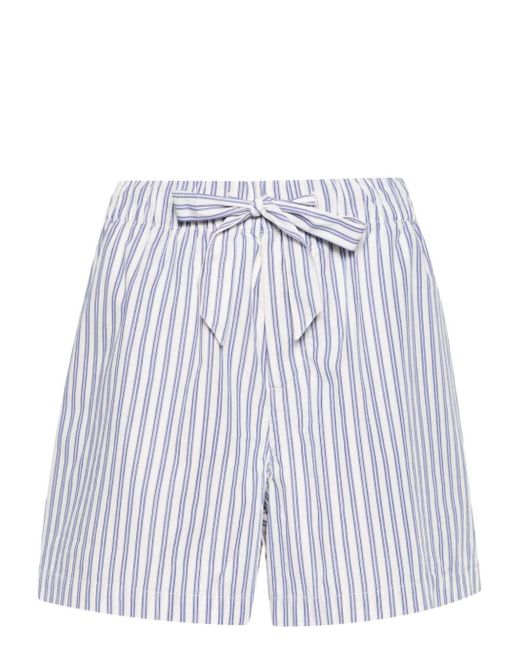 Tekla Blue Gestreifte Pyjama-Shorts aus Popeline