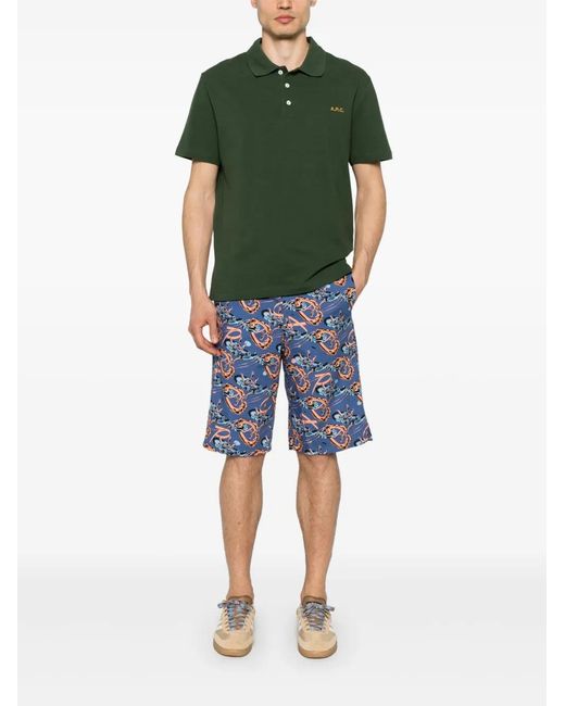 A.P.C. Blue Abstract-Print Deck Shorts for men