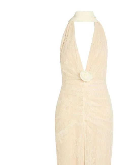De La Vali White Amora Lace Floral-Applique Maxi Dress