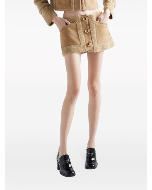Minifalda con pelo Prada de color Natural