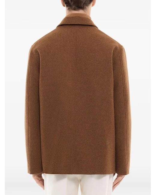 Fursac Brown Classic-Collar Patch-Pocket Coat for men