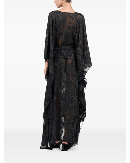 Roberto Cavalli Black Caftan À Col V À Motifs