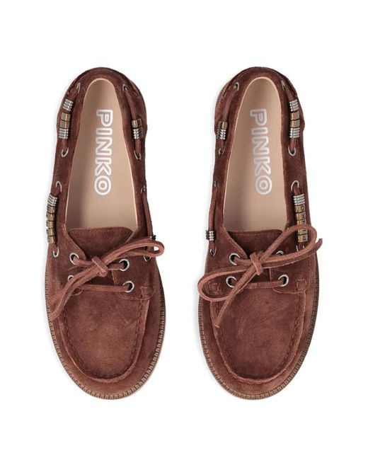 Pinko Brown Suede Lace-Up Loafers