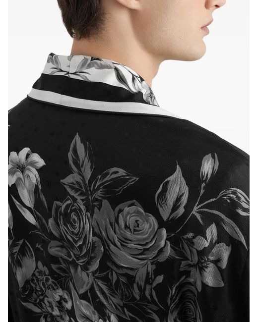 Dolce & Gabbana Black Floral Belted Robe for men