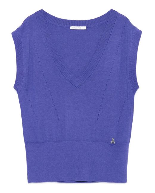 Patrizia Pepe Blue V-Neck Wool Knitted Top