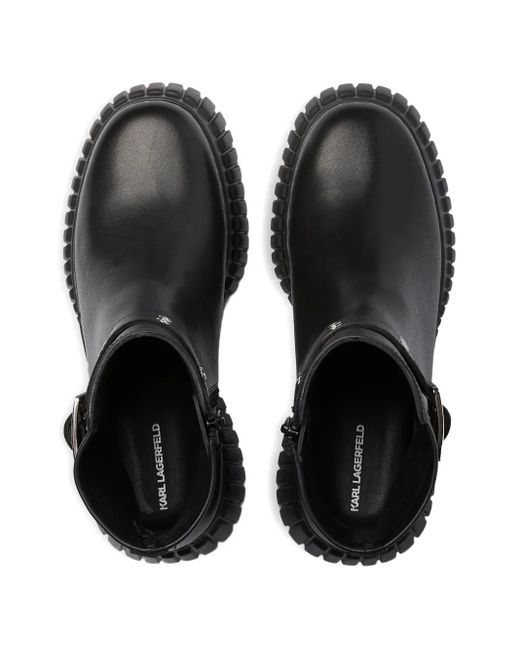 Karl Lagerfeld Black Buckle-Fastening Wedge Boots