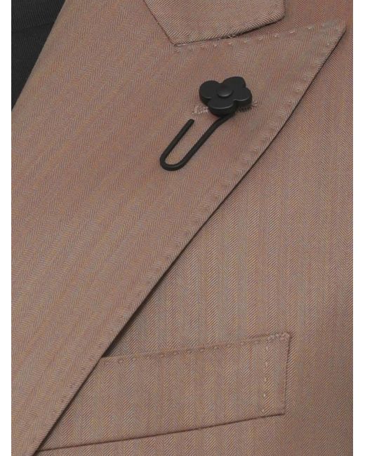 Lardini Brown Herringbone Wool Suit for men