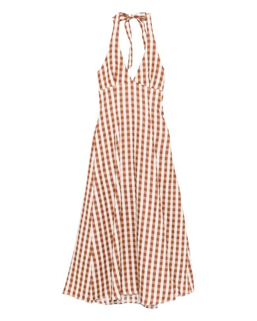 Faithfull The Brand White Gingham Halterneck Midi Dress