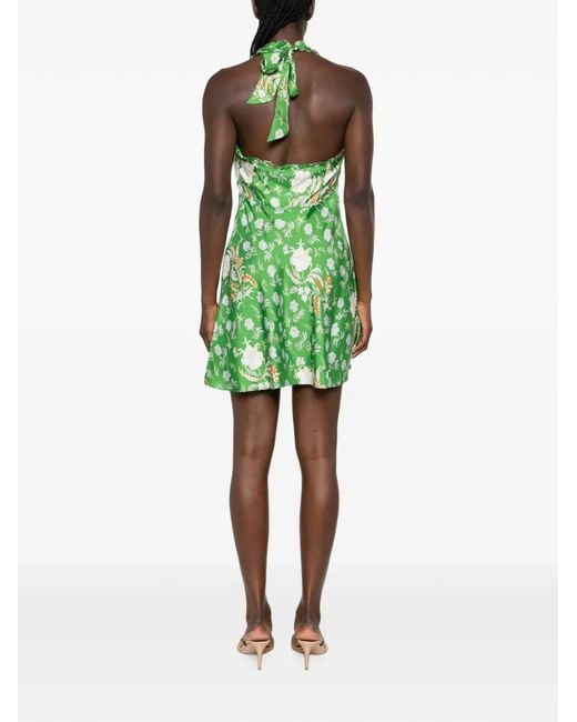 Doen Green Mazarin Floral-Print Silk Mini Dress