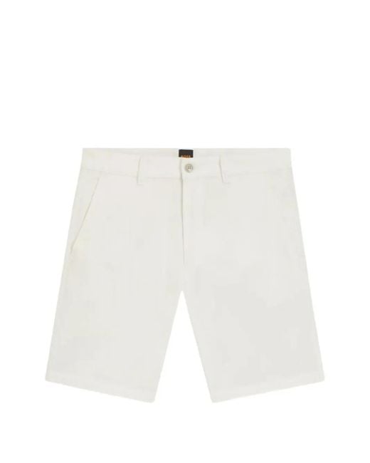 Boss White Slim-Fit Chino Shorts for men