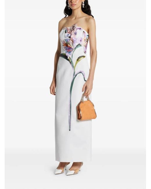 LEO LIN Rayna Flower-Appliqu Strapless Dress in White | Lyst