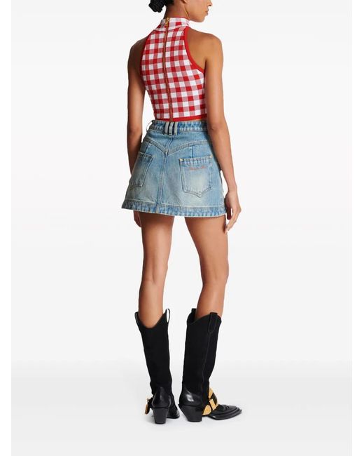 Balmain Red Vichy Cropped Top