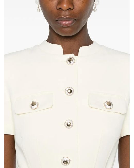 Self-Portrait White Belted-Detail Button-Up Maxi Dress