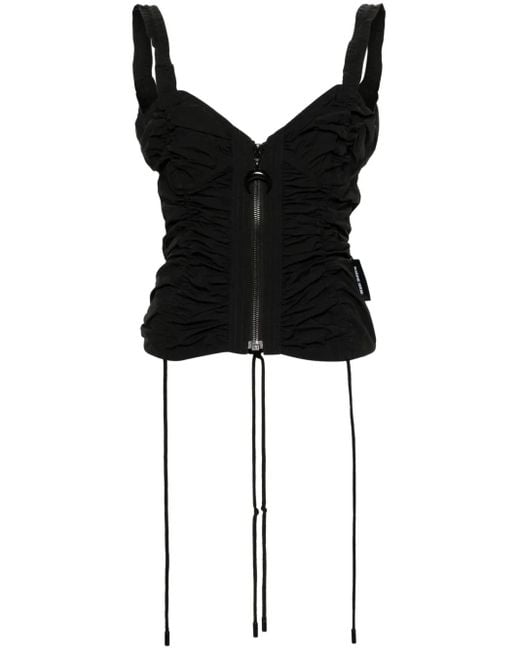 MARINE SERRE Black Ruched Tank Top