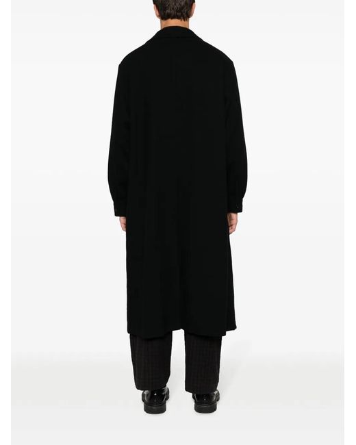 Yohji Yamamoto Black Notcheded-Lapel Felted Trench Coach for men