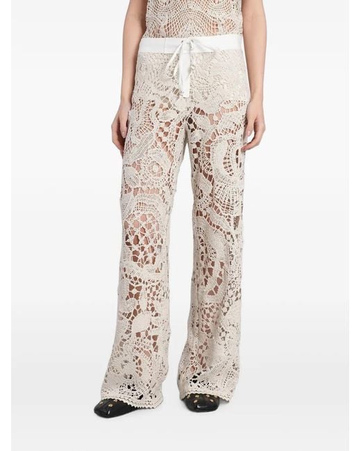 Siedres Natural Crochet-Knit Drawstring Trousers