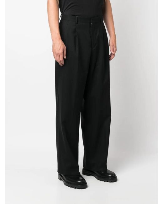sunflower Black Pleated Straight-Leg Wool Trousers for men