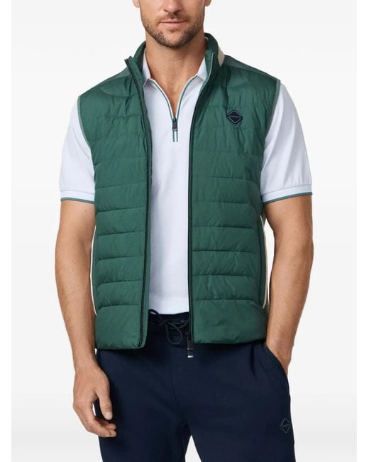 Hackett Green Baffled-Stitch Suede-Detail Gilet for men