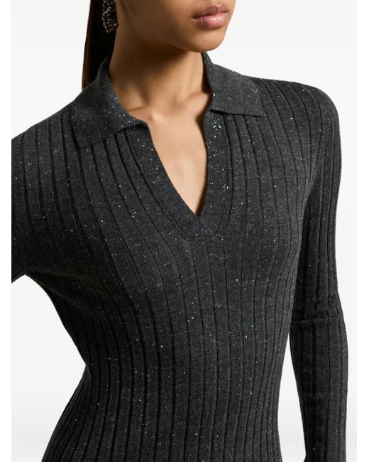 Peserico Black Ribbed Polo-Neck Pullover