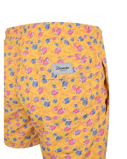 Drumohr Orange Fish-Print Drawstring Shorts for men